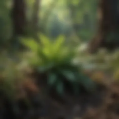 Close-up of invasive plant species encroaching on native vegetation