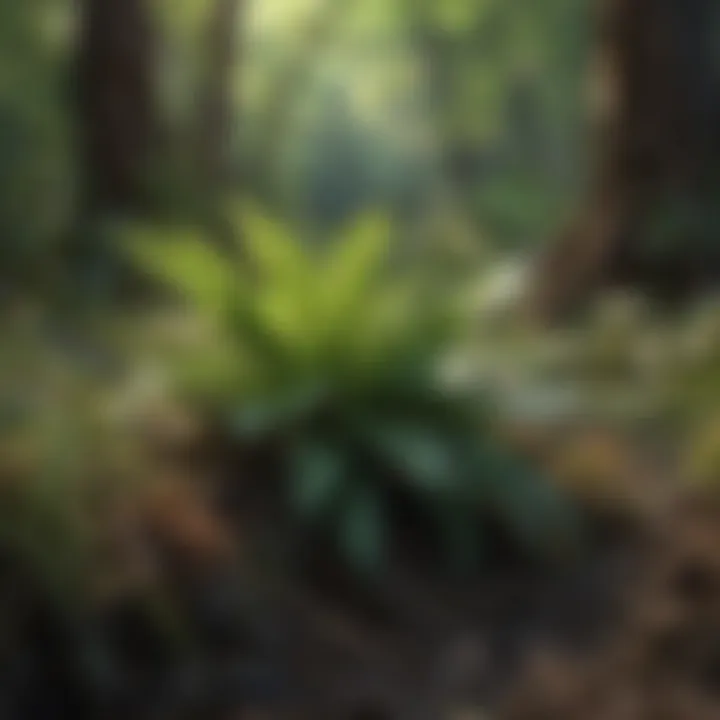 Close-up of invasive plant species encroaching on native vegetation