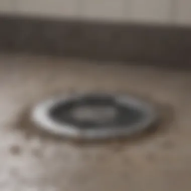 Clogged Shower Drain Close-Up A close-up view of a clogged shower drain with hair and debris.