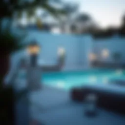 Elegant outdoor pool lamp illuminating a serene pool area