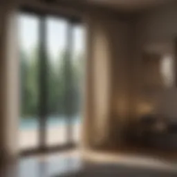 Elegant curtains draped over a sliding glass door