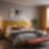 Stylish bed with vibrant decor