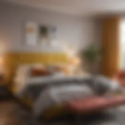Stylish bed with vibrant decor