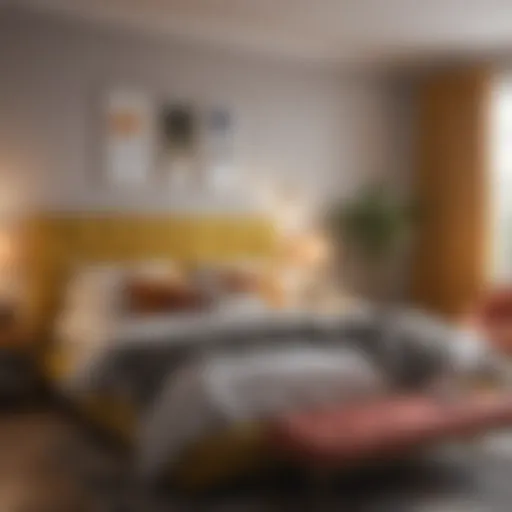 Stylish bed with vibrant decor