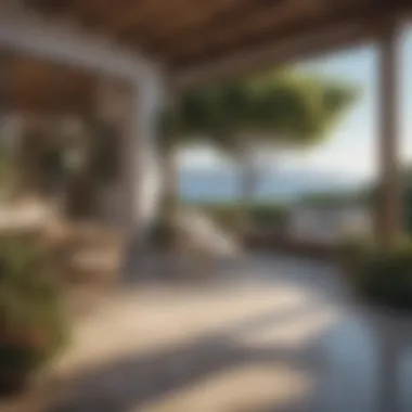 Idyllic Coastal Outdoor Space Tranquil outdoor patio with seaside view