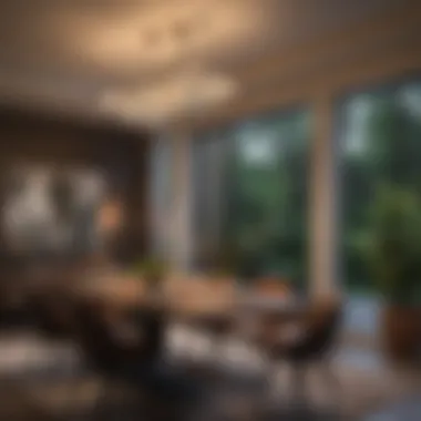 Functional and Artistic Lighting in a Contemporary Dining Space Innovative lighting design combining functionality and art in a dining setting