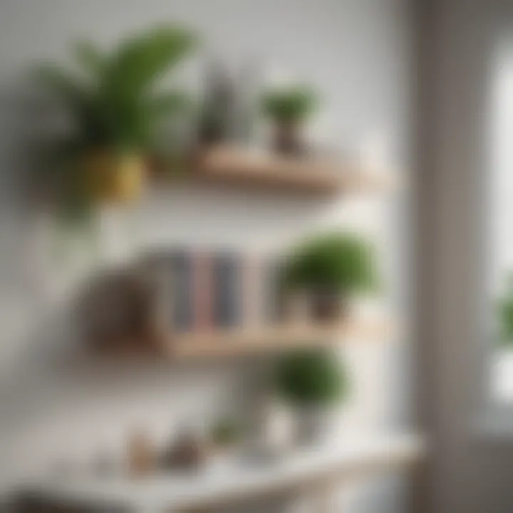 Minimalist shelf design featuring green plants and books