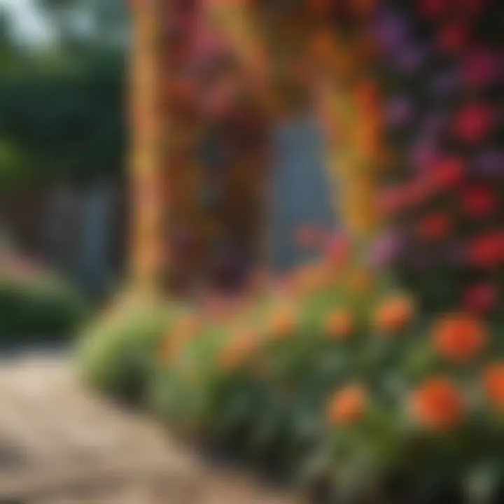 Colorful plant divider made with vibrant flowers.