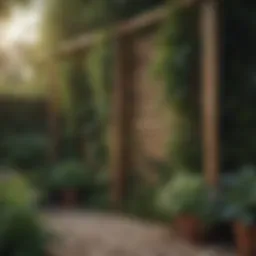 Elegant wooden garden divider with climbing plants.