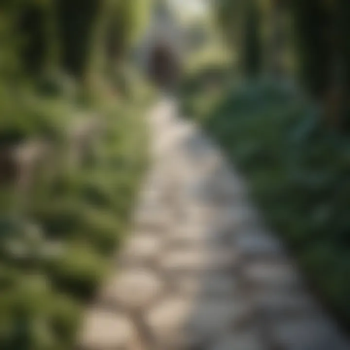 Elegant stone pathway weaving through lush greenery