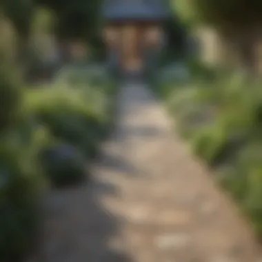 Rustic gravel path leading to a cozy garden nook