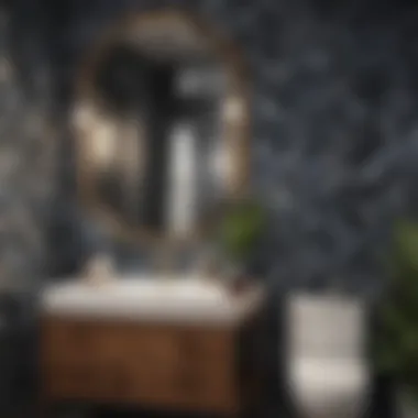 Bold Geometric Pattern Bold geometric patterned wallpaper in a chic bathroom