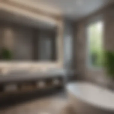 Luxurious oversized mirror reflecting light in a contemporary bathroom