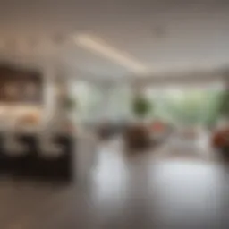 Modern open floor plan showcasing seamless integration of living space and kitchen