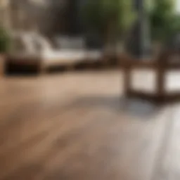 Stylish outdoor patio with wooden flooring and contemporary furniture