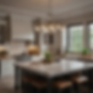 Chic Chandelier for Kitchen Elegance A luxurious chandelier above a spacious kitchen island