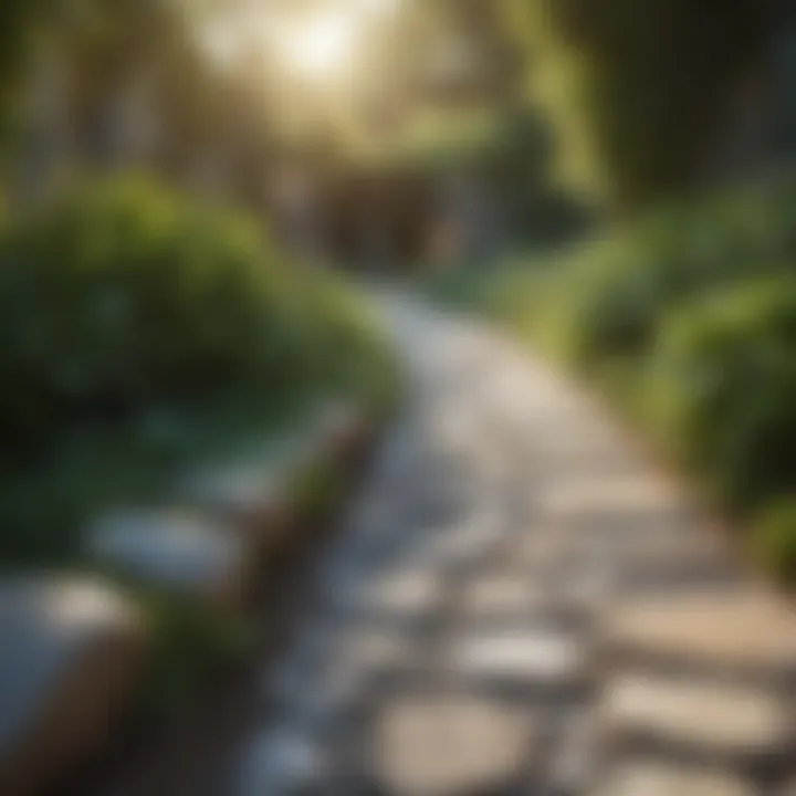 Pathway lined with stones and low-maintenance plants.