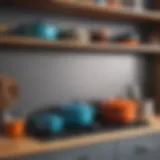 Elegant display of Le Creuset cookware on a shelf