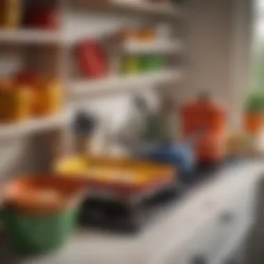 A Palette of Culinary Inspiration Le Creuset shelf showcasing vibrant colors and styles