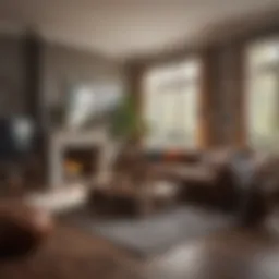 Cozy living room with hardwood floors and warm lighting