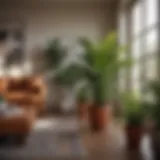 A vibrant display of low maintenance potted plants in a cozy living room.