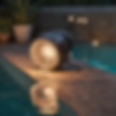 Close-up of low voltage lighting fixtures installed around a pool