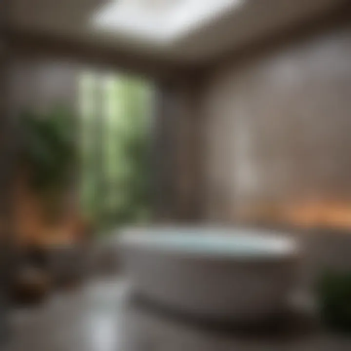 A stylish soaking tub surrounded by chic decor and natural elements