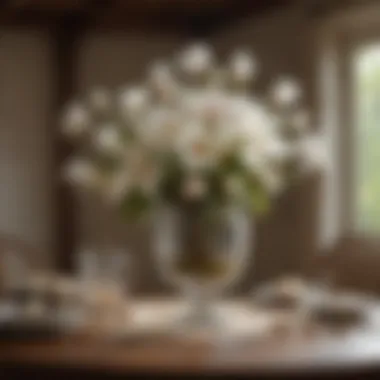 Magnolia floral arrangement on dining table