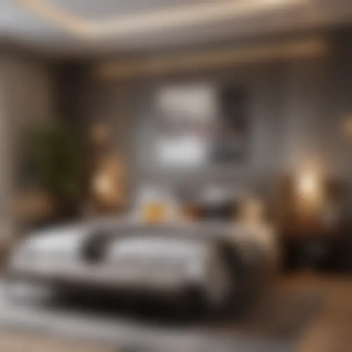 Sophisticated master bedroom with modern decor and warm lighting