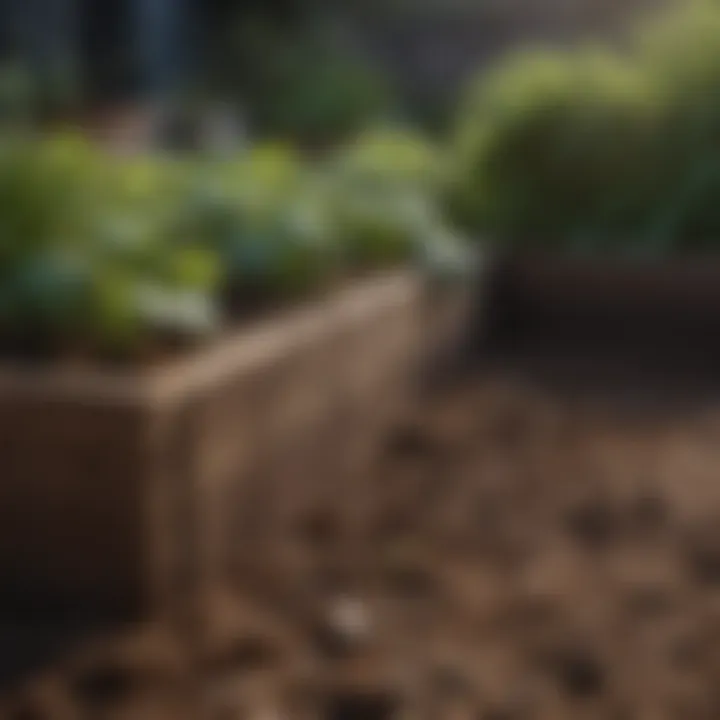 A close-up of soil layering in a raised garden bed demonstrating proper setup.