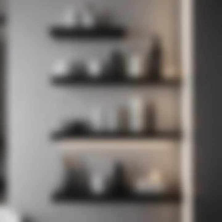 Minimalistic design of thin shelves in a modern bathroom