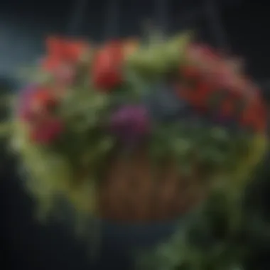 A close-up of a diverse range of textures in a hanging basket.