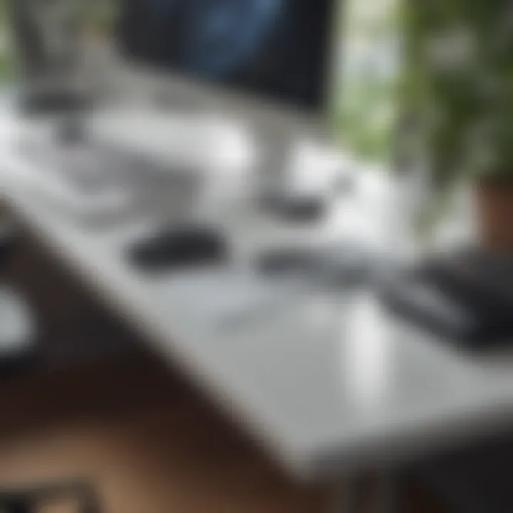A close-up of ergonomic features on a high-quality computer desk