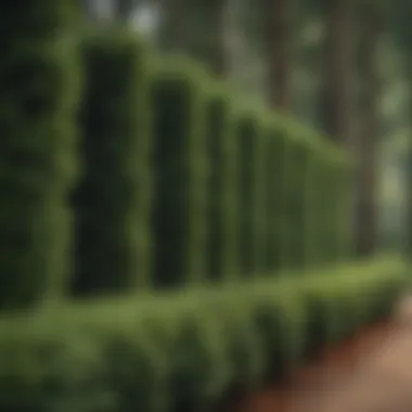 A dense row of tall evergreen trees creating a natural privacy barrier