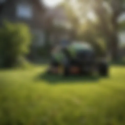 A lush green lawn in early morning light