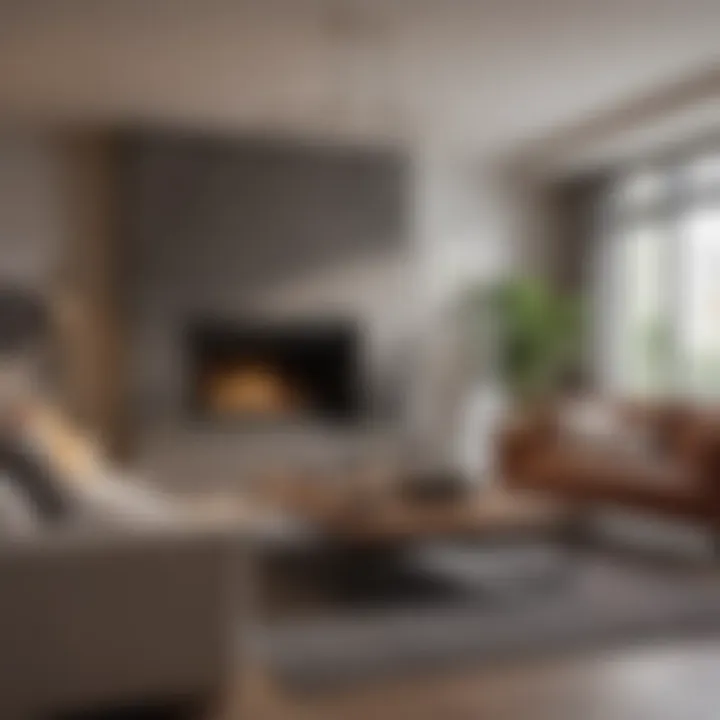 Efficient furniture arrangement in a compact living space with a fireplace
