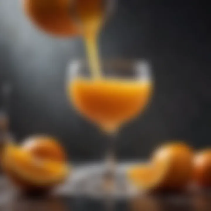 Close-up of freshly squeezed orange juice being poured into a glass.