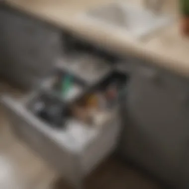Organized Under Sink Space with Integrated Trash Can Organized under sink space showcasing trash can integration