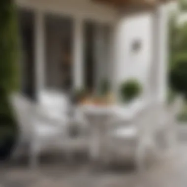 Stylish Serenity: Elevating Patio Aesthetics Stylish outdoor patio featuring white woven chairs and a chic table