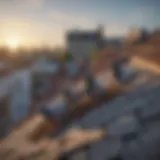 Pigeons nesting on a residential roof