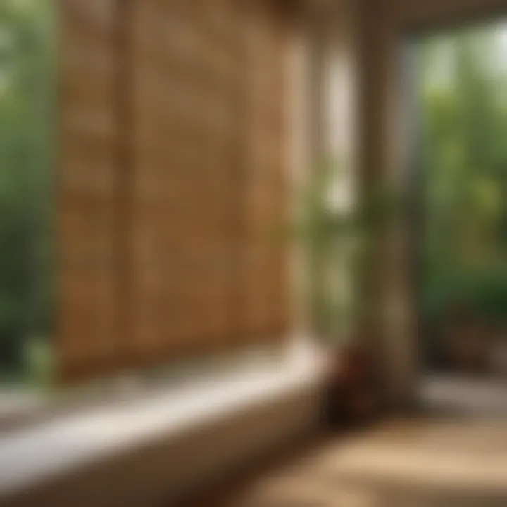 Charming bamboo blinds adding a natural touch to a porch window.