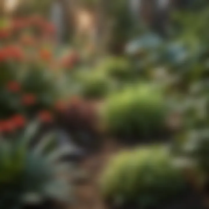 Close-up of companion plants thriving together.