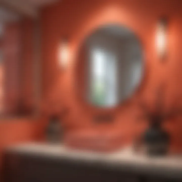 Vibrant bathroom decorated with bold coral accents