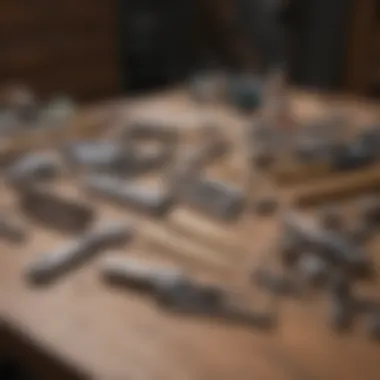 Essential tools laid out on a workbench ready for cabinet renovation