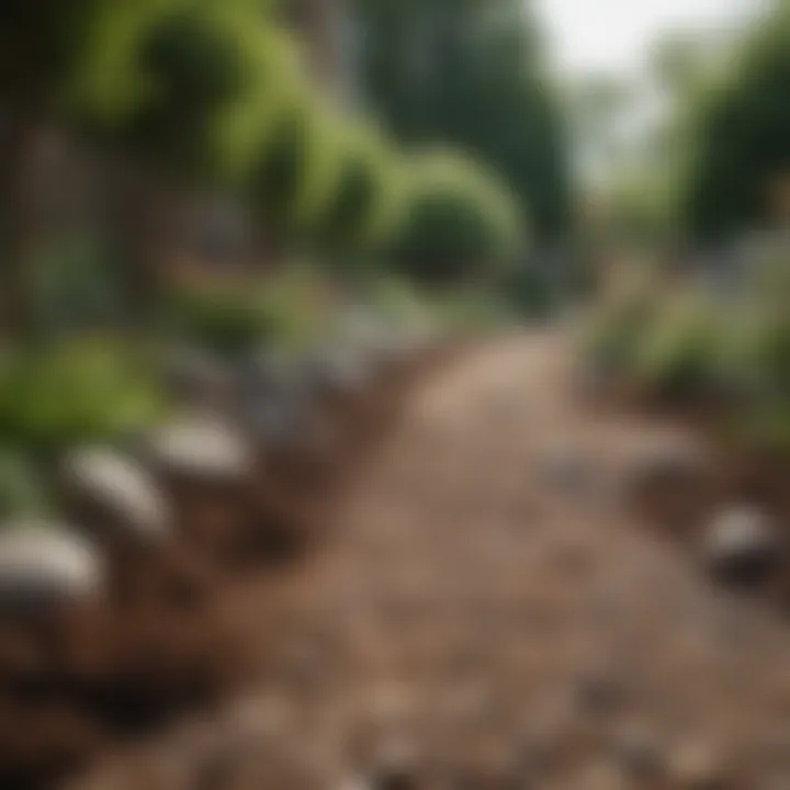 A side-by-side comparison of a garden with rock and another with mulch.