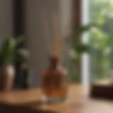 Elegant sandalwood reed diffuser in a stylish interior setting