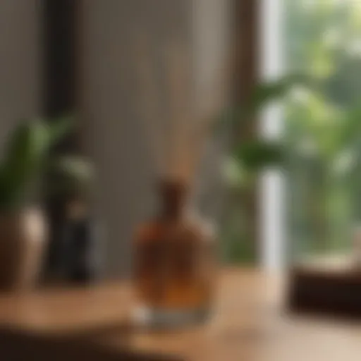 Elegant sandalwood reed diffuser in a stylish interior setting