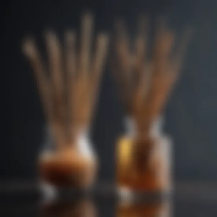 Close-up of sandalwood reed sticks in a diffuser