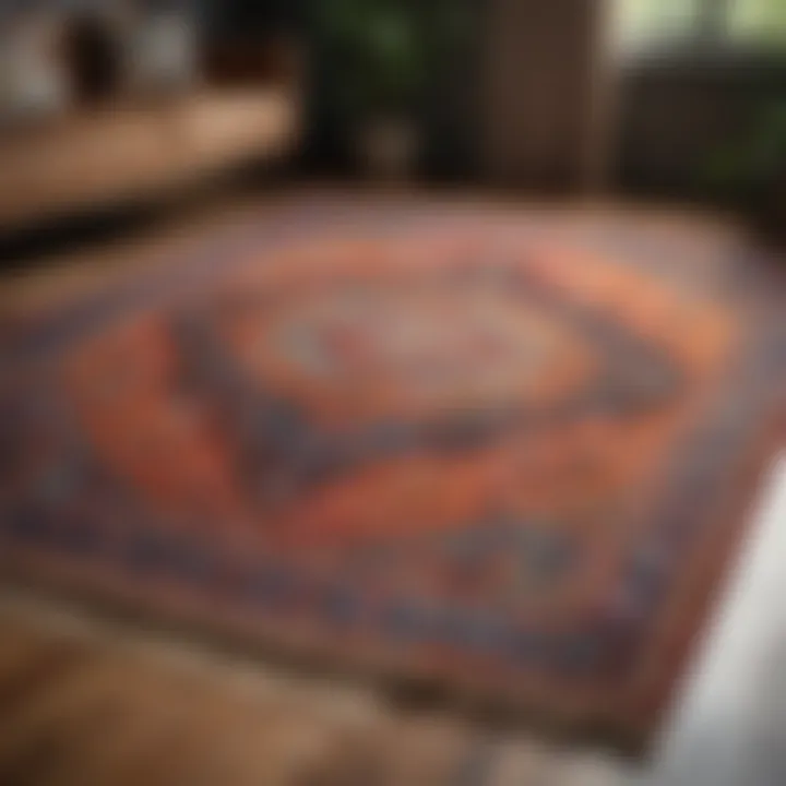Colorful rug enhancing an open floor plan