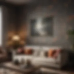 Elegant living room adorned with sophisticated wallpaper
